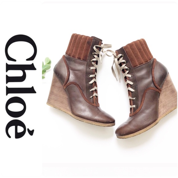 Chloe Shoes - 💕SALE💕 Chloe Brown Leather Wedge Ankle Boots